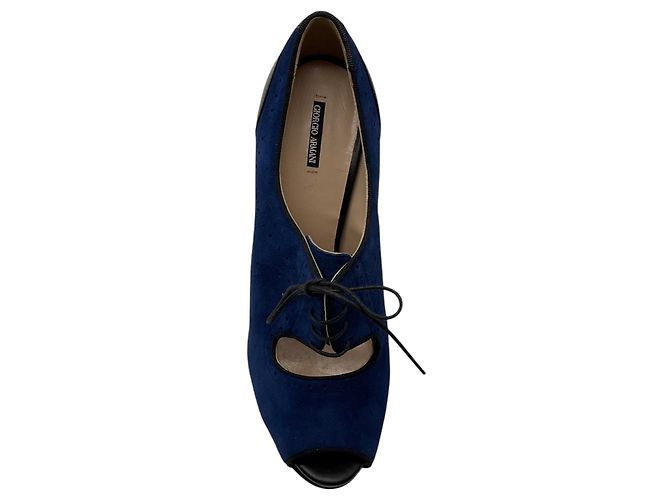 Décolleté open toe in camoscio e pelle blu / nero Giorgio Armani - vista 4
