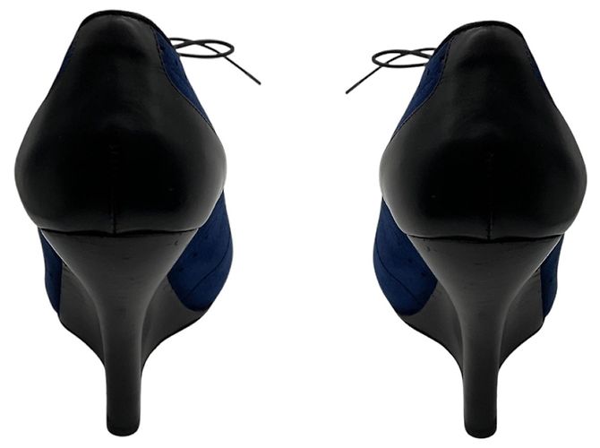 Décolleté open toe in camoscio e pelle blu / nero Giorgio Armani - vista 5