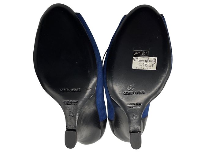 Décolleté open toe in camoscio e pelle blu / nero Giorgio Armani - vista 6