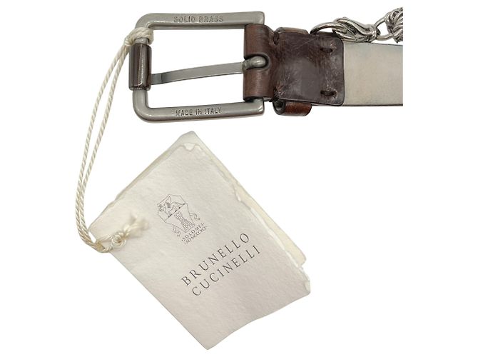 Cinturón de cuero marrón Brunello Cucinelli con adornos de múltiples cadenas plateadas Castaño - vista 4
