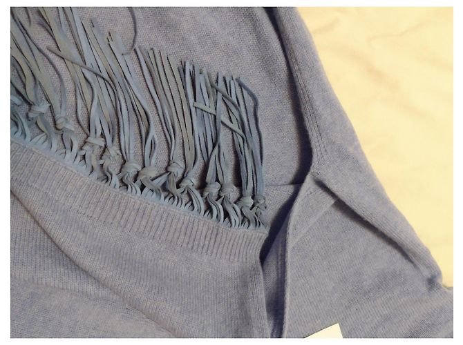Autre Marque Blauer Kaschmir-Poncho mit Fransen - Ansicht 5