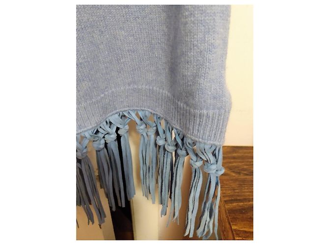 Autre Marque Blauer Kaschmir-Poncho mit Fransen - Ansicht 9