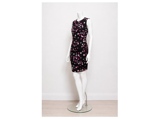 Vestido Tulipan drapeado em seda com bolinhas Diane von Furstenberg Preto Rosa Branco - vista 2