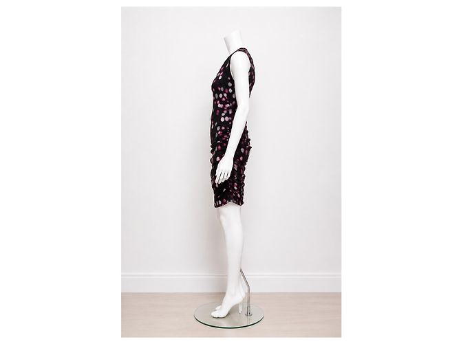 Vestido Tulipan drapeado em seda com bolinhas Diane von Furstenberg Preto Rosa Branco - vista 3