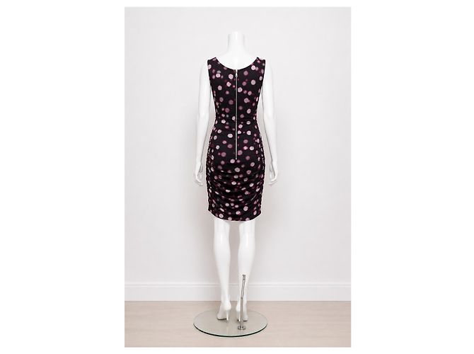 Vestido Tulipan drapeado em seda com bolinhas Diane von Furstenberg Preto Rosa Branco - vista 4