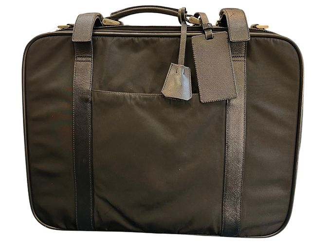 Borsa Suitcase in Tessuto con profili in Saffiano Prada - vista 4