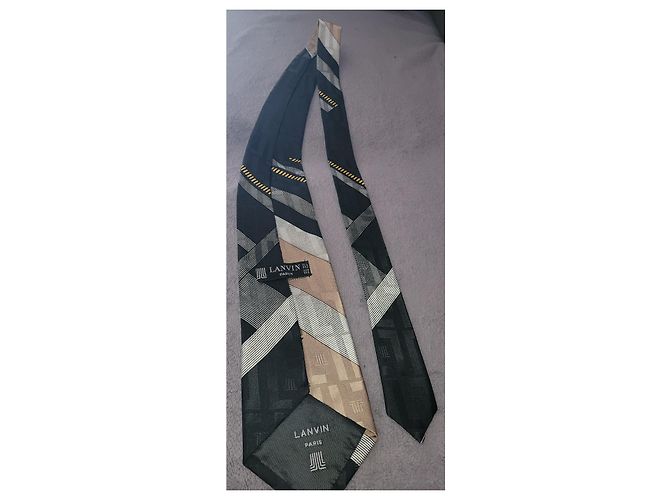 Lanvin Seidenkrawatte Braun Schwarz Golden Grau - Ansicht 2