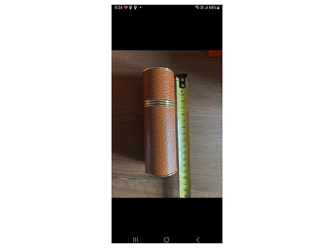 Estojo de perfume Hermès Amazone em couro marrom e metal dourado - vista 11