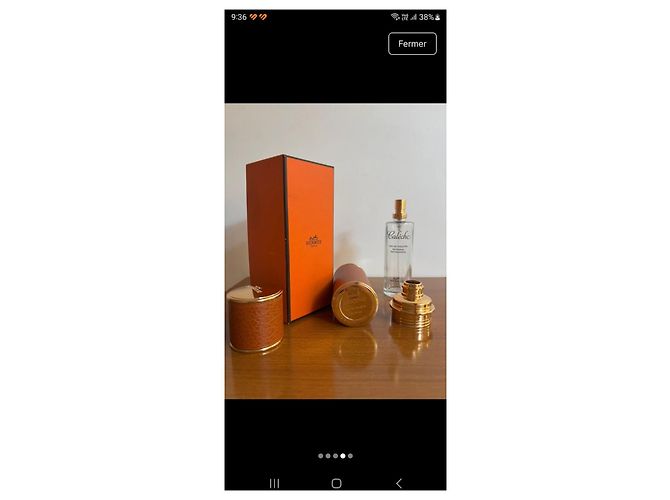Estojo de perfume Hermès Amazone em couro marrom e metal dourado - vista 12