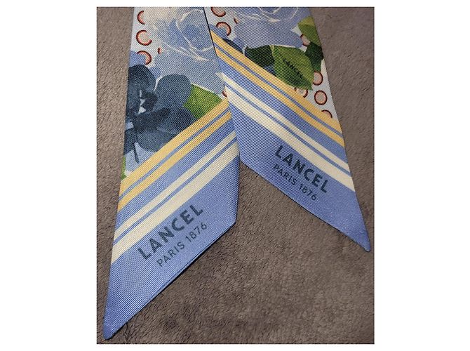 Foulard Lancel in seta blu e bianco con stampa floreale Blu chiaro - vista 5