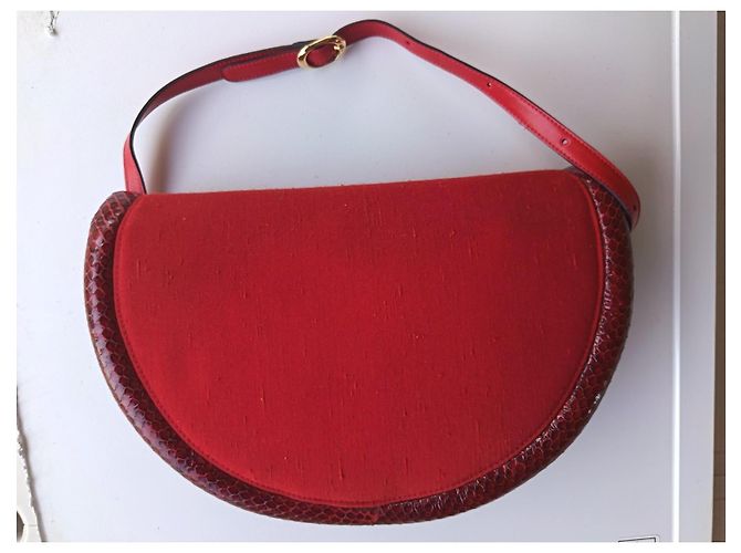 Walter Steiger Vintage rote Handtasche mit echtem Cobra-Besatz - Ansicht 2