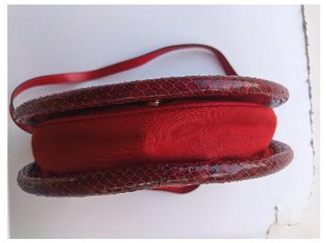 Walter Steiger Vintage rote Handtasche mit echtem Cobra-Besatz - Ansicht 3