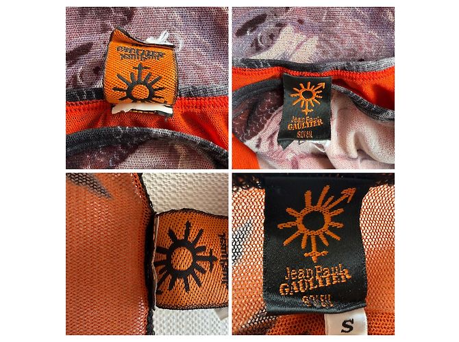Jean Paul Gaultier Mesh-Set Hokusai Wave & Eagle Tattoo Negro Blanco Naranja Gris - vista 4