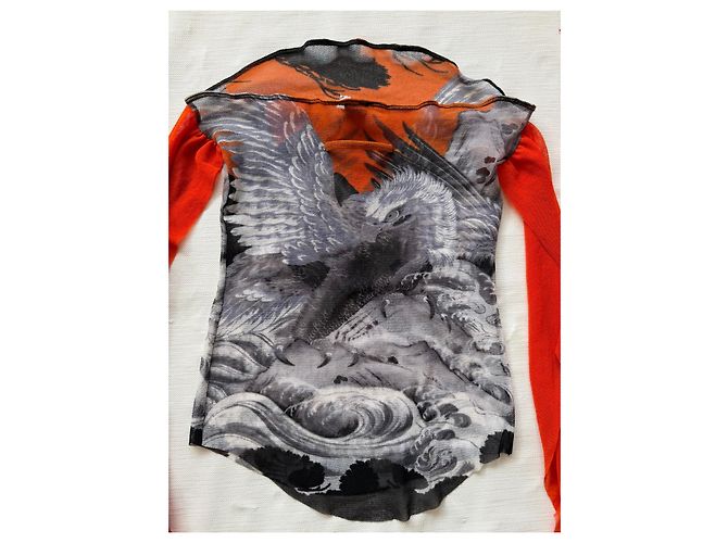 Jean Paul Gaultier Mesh-Set Hokusai Wave & Eagle Tattoo Negro Blanco Naranja Gris - vista 8