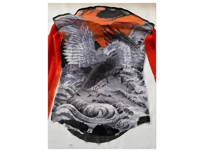 Jean Paul Gaultier Mesh-Set Hokusai Wave & Eagle Tattoo Negro Blanco Naranja Gris - vista 9