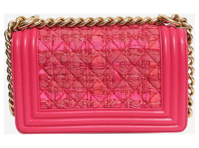 Chanel Mini borsa Boy in pelle e tweed rosa - vista 2