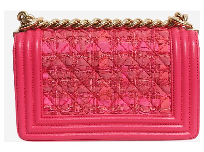 Chanel Mini borsa Boy in pelle e tweed rosa - vista 3