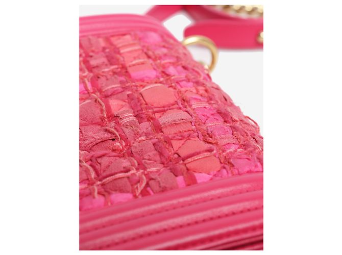 Chanel Mini borsa Boy in pelle e tweed rosa - vista 7