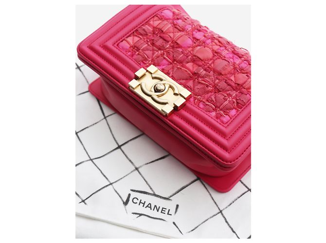 Chanel Mini borsa Boy in pelle e tweed rosa - vista 8