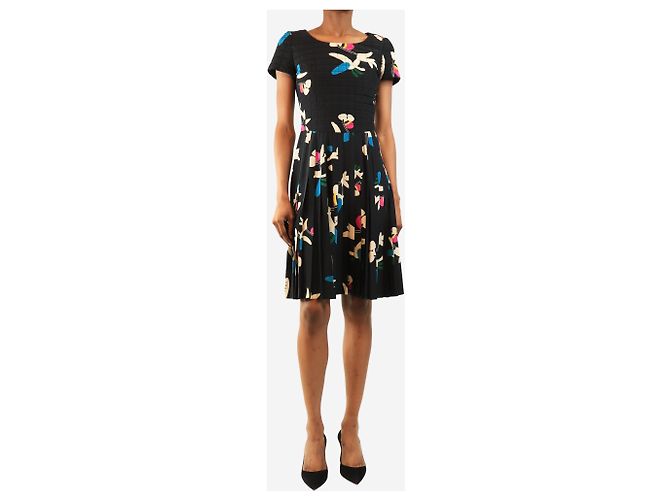 Chanel Gestepptes Midi-Kleid aus schwarzer Seide - size UK 8 - Ansicht 3