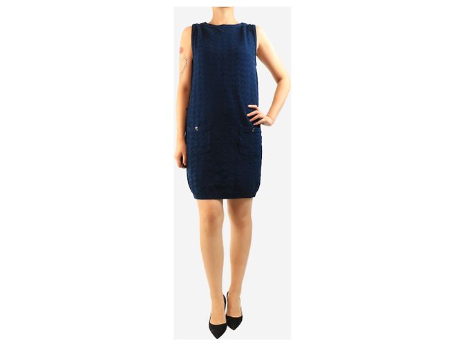 Chanel Vestido de punto sin mangas azul marino - size UK 14 - vista 3