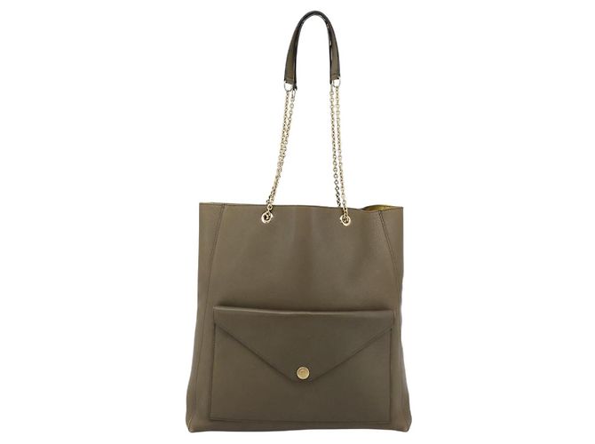 Céline CELINE Chain Tote Bag Leather Khaki Gold Tone - vista 2