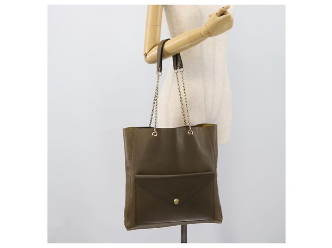 Céline CELINE Chain Tote Bag Leather Khaki Gold Tone - vista 21