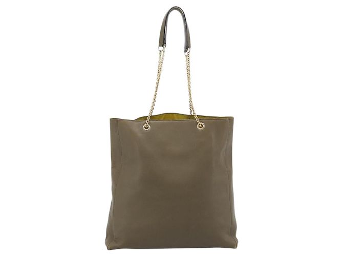 Céline CELINE Chain Tote Bag Leather Khaki Gold Tone - vista 3