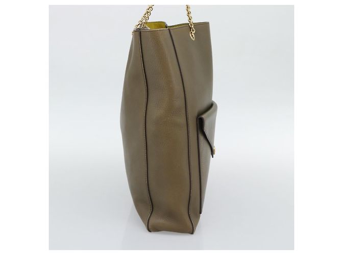 Céline CELINE Chain Tote Bag Leather Khaki Gold Tone - vista 4
