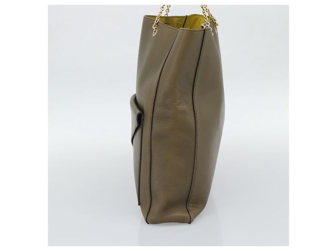 Céline CELINE Chain Tote Bag Leather Khaki Gold Tone - vista 5