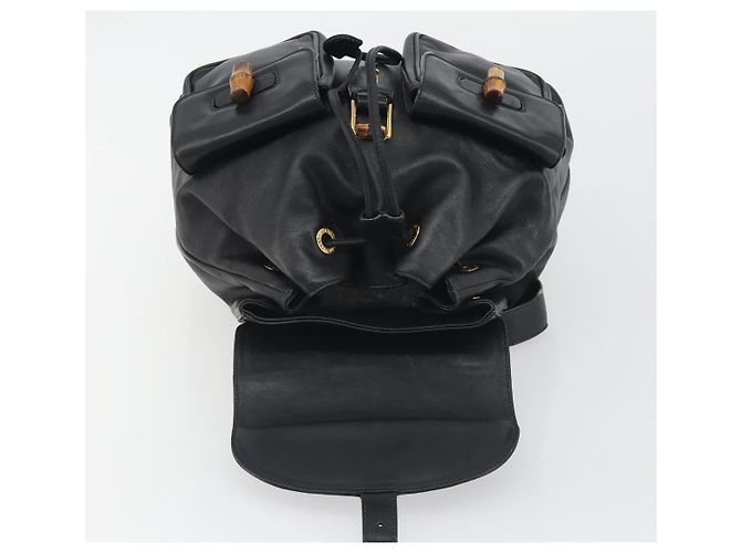 GUCCI Bamboo Backpack Leather Black Gold 003 2058 0016 - vista 18