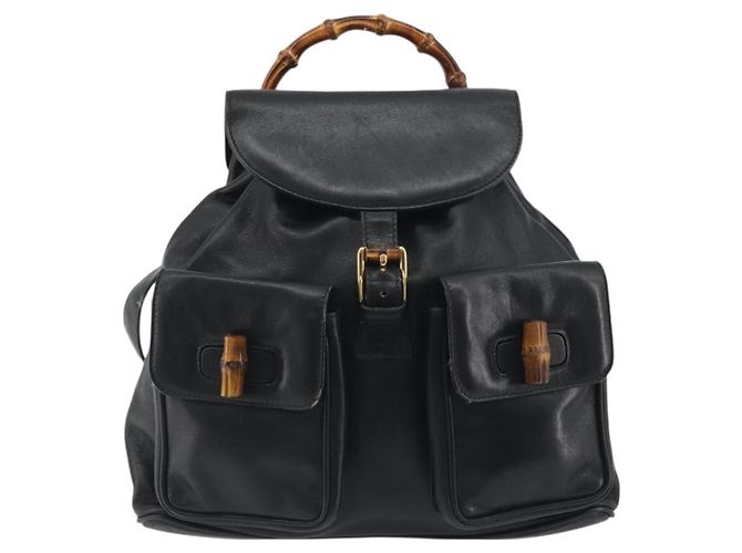 GUCCI Bamboo Backpack Leather Black Gold 003 2058 0016 - vista 2