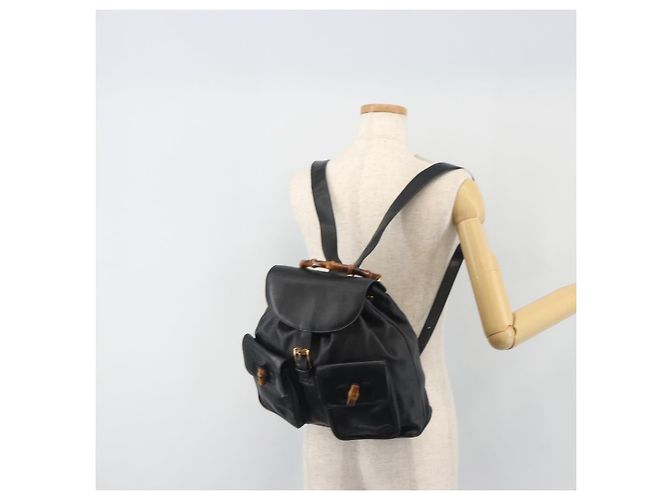 GUCCI Bamboo Backpack Leather Black Gold 003 2058 0016 - vista 28