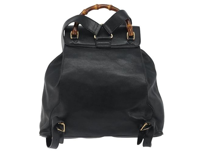 GUCCI Bamboo Backpack Leather Black Gold 003 2058 0016 - vista 3