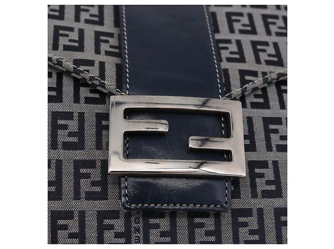 FENDI Zucchino Canvas Mamma Baguette Hand Bag Navy Silver - vista 15