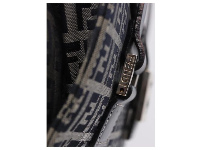 FENDI Zucchino Canvas Mamma Baguette Hand Bag Navy Silver - vista 16