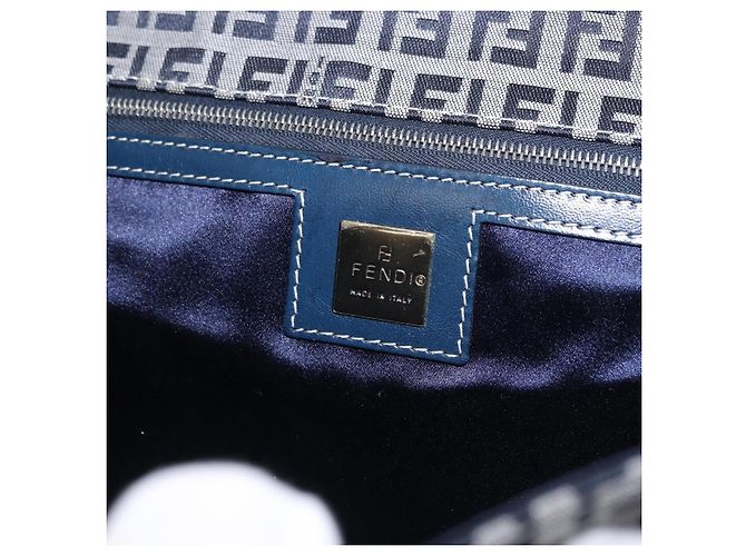 FENDI Zucchino Canvas Mamma Baguette Hand Bag Navy Silver - vista 19