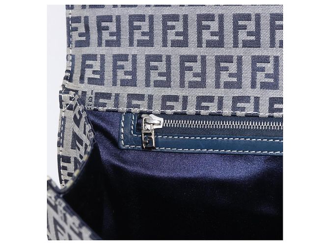 FENDI Zucchino Canvas Mamma Baguette Hand Bag Navy Silver - vista 23