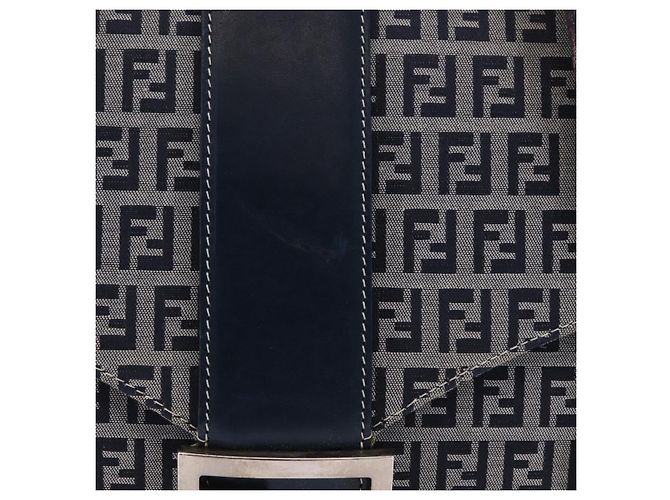 FENDI Zucchino Canvas Mamma Baguette Hand Bag Navy Silver - vista 3