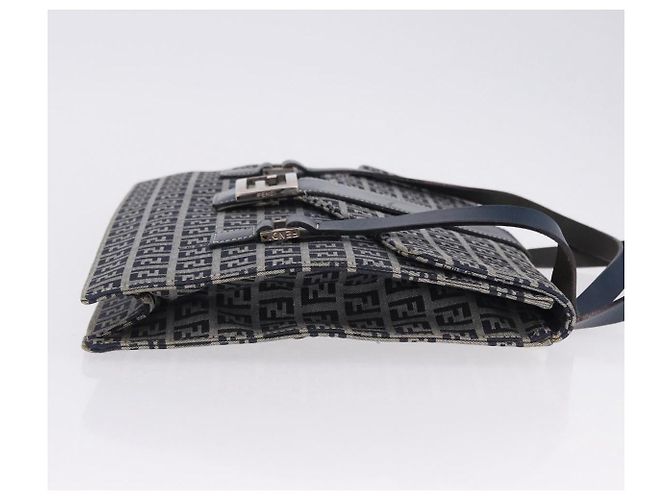 FENDI Zucchino Canvas Mamma Baguette Hand Bag Navy Silver - vista 5