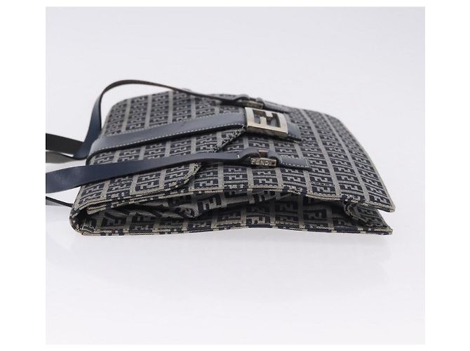 FENDI Zucchino Canvas Mamma Baguette Hand Bag Navy Silver - vista 6
