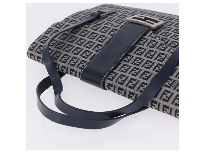 FENDI Zucchino Canvas Mamma Baguette Hand Bag Navy Silver - vista 7
