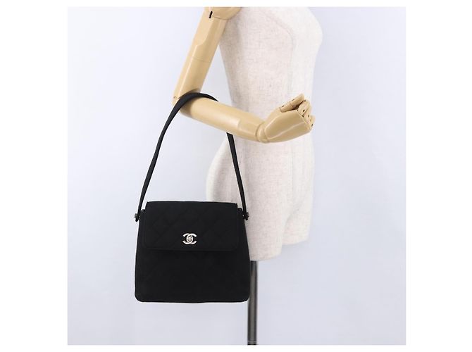 CHANEL Matelasse Hand Bag Cotton Black Silver CC - vista 28