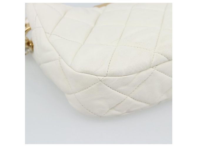 CHANEL Matelasse Chain Shoulder Bag Lamb Skin 2way White Gold CC - vista 10