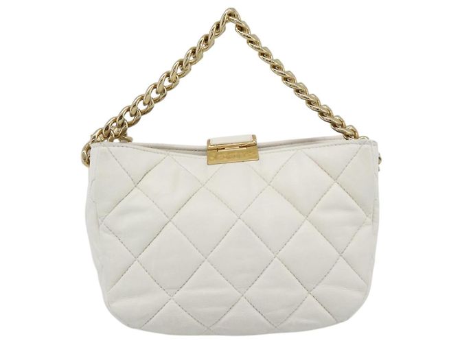 CHANEL Matelasse Chain Shoulder Bag Lamb Skin 2way White Gold CC - vista 2