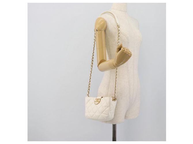 CHANEL Matelasse Chain Shoulder Bag Lamb Skin 2way White Gold CC - vista 22