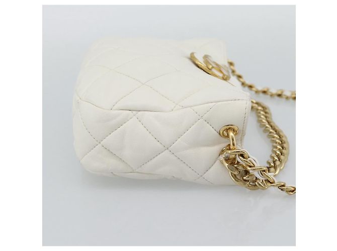 CHANEL Matelasse Chain Shoulder Bag Lamb Skin 2way White Gold CC - vista 4