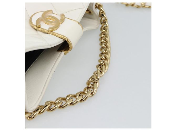 CHANEL Matelasse Chain Shoulder Bag Lamb Skin 2way White Gold CC - vista 7