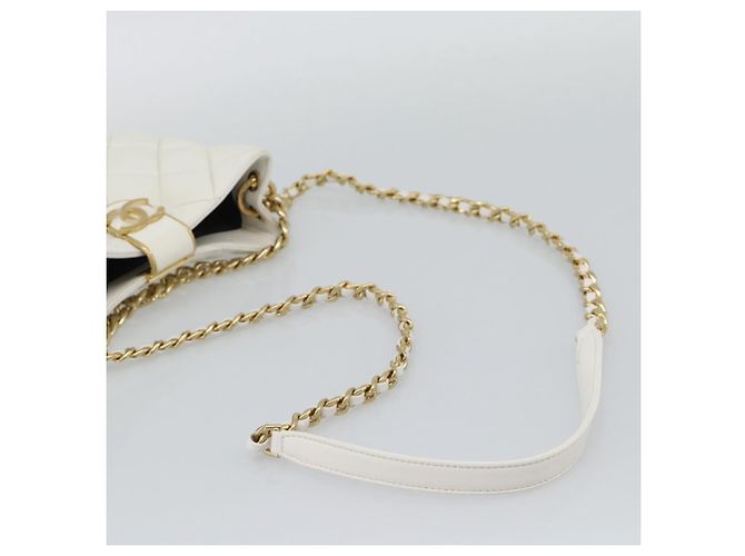 CHANEL Matelasse Chain Shoulder Bag Lamb Skin 2way White Gold CC - vista 9