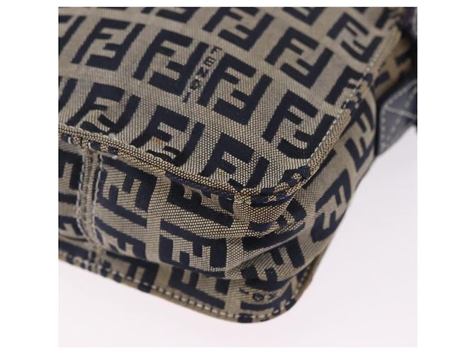 FENDI Zucchino Canvas Shoulder Bag Navy Silver - vista 13